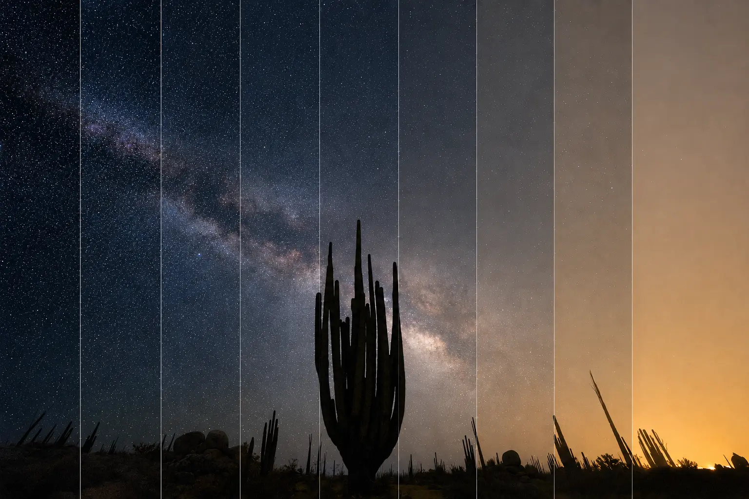 Escala Bortle — de clase 1 (cielo más oscuro) a clase 9 (urbano)